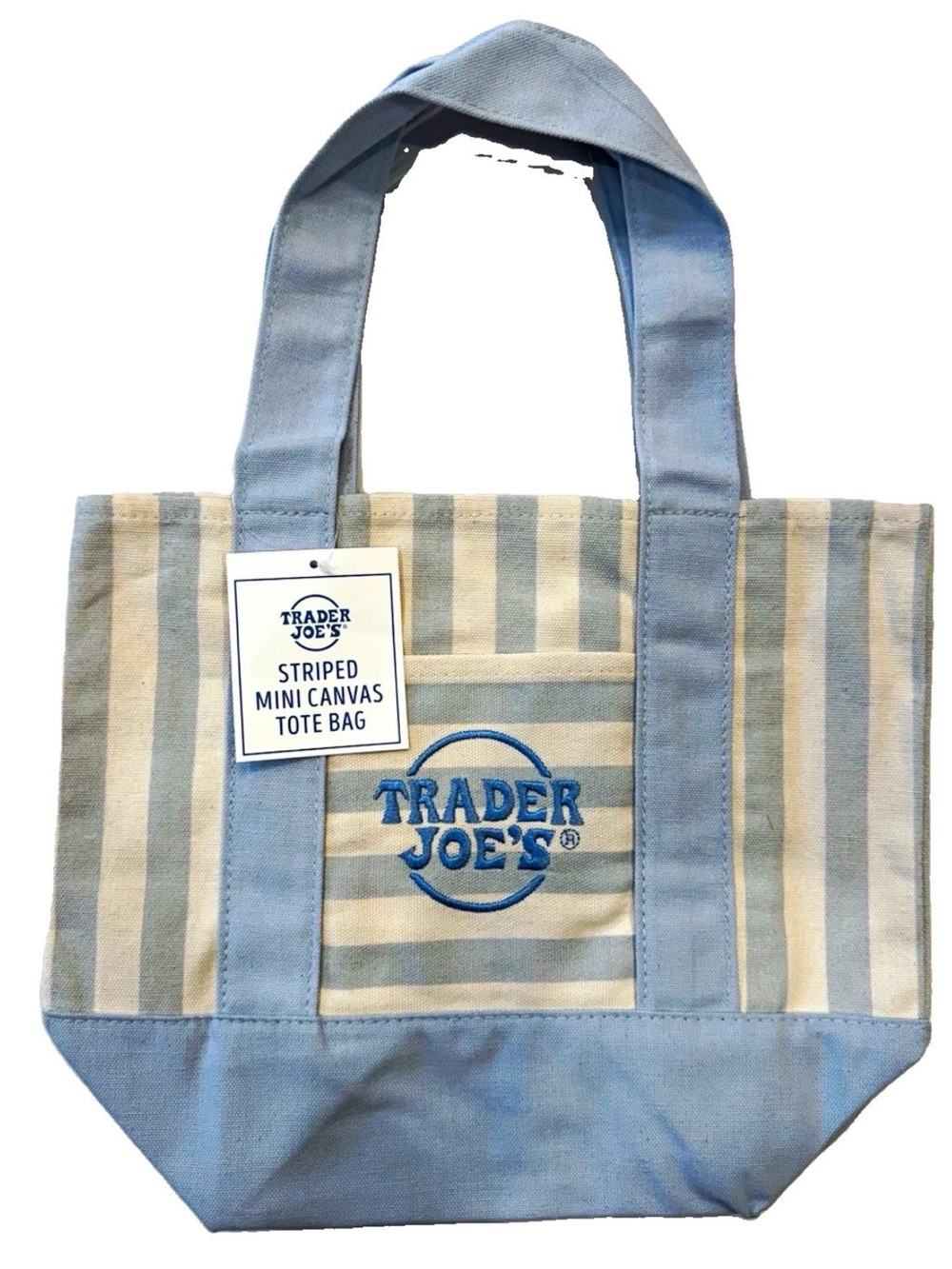 Trader Joe's Blue & Cream Striped Canvas Tote Bag